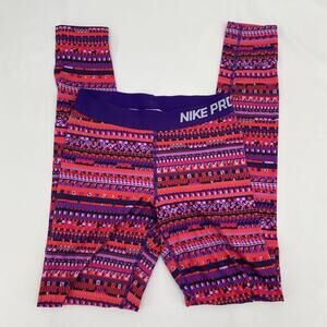 Nike Pro Dri Fit Womens Leggings Multicolor Geometric Stretch Pull Ons S